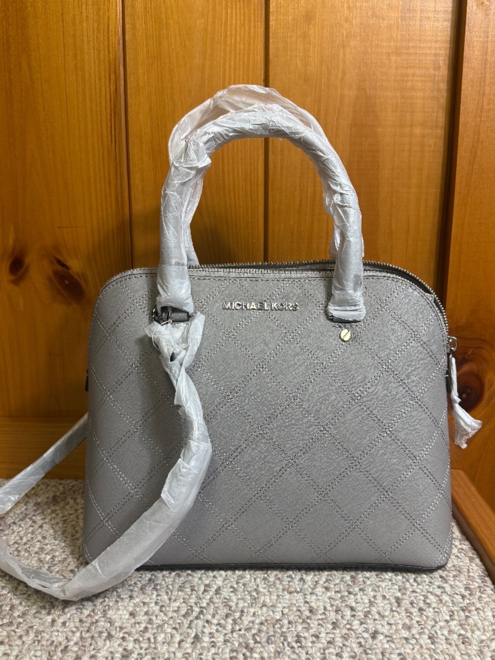 Michael Kors Gray Quilted Small Dome Satchel Shoulder Bag